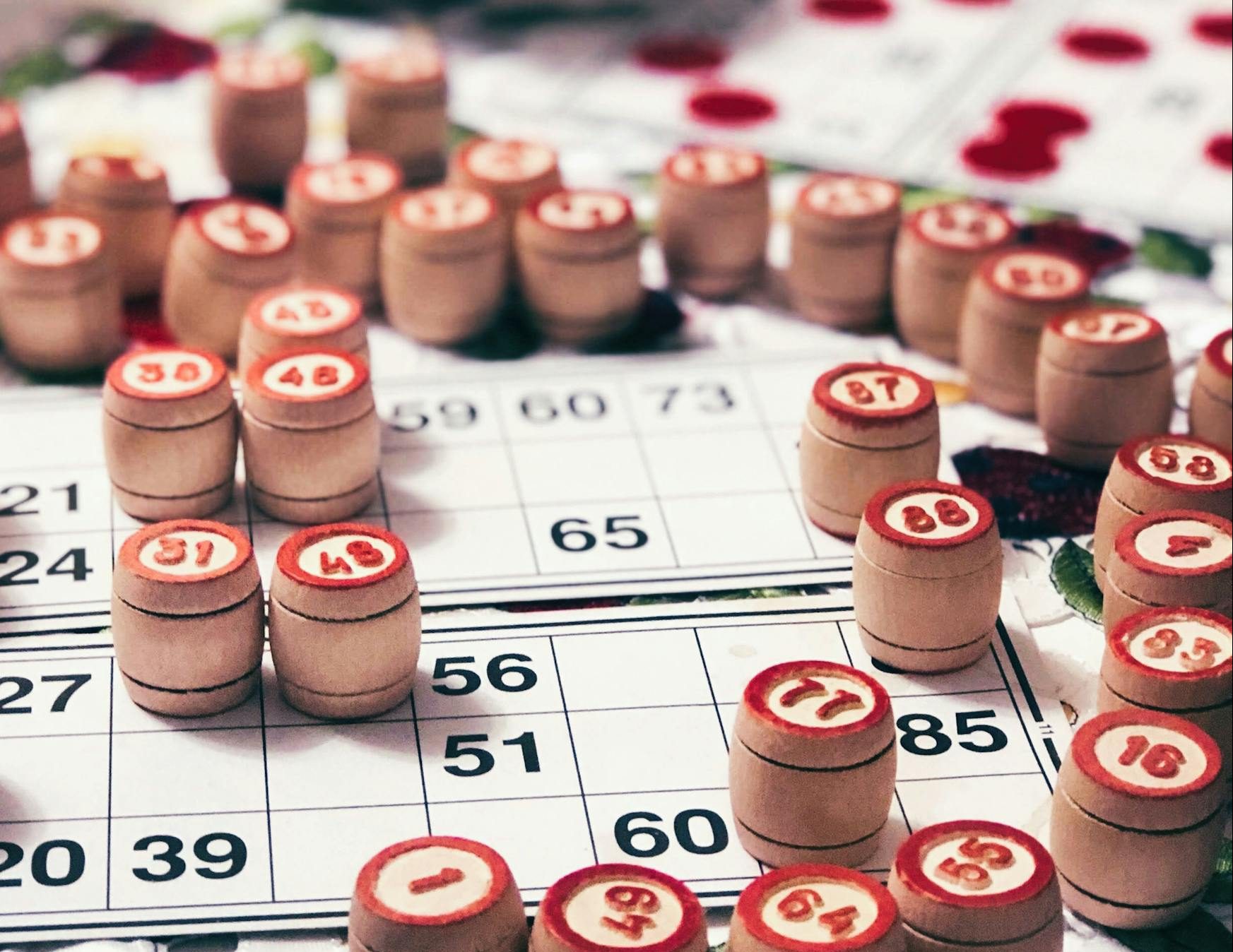 Bingo Chips on Top of Bingo Cards
